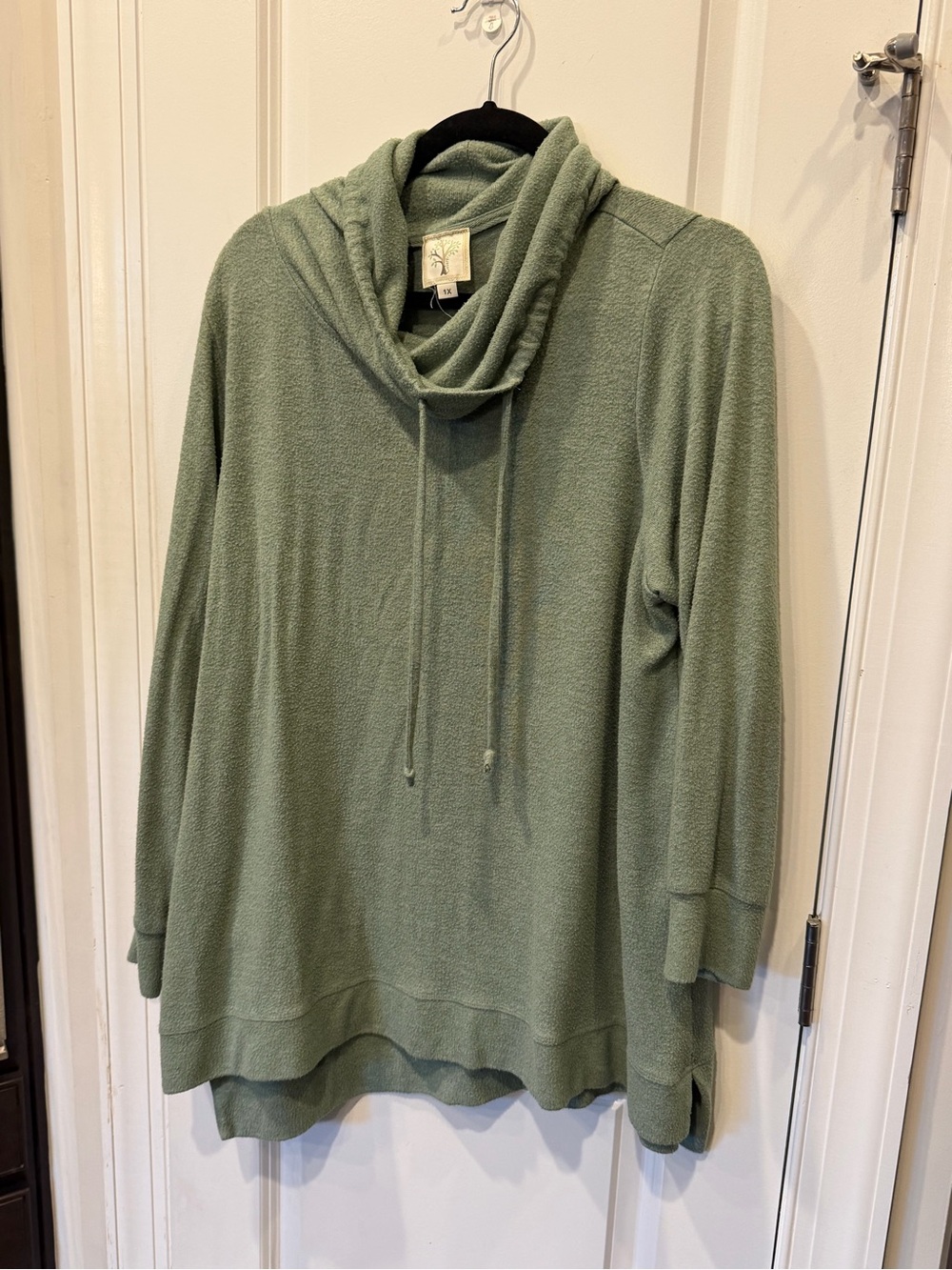 Relaxed Sage Cowl-Neck Sweater Tunic